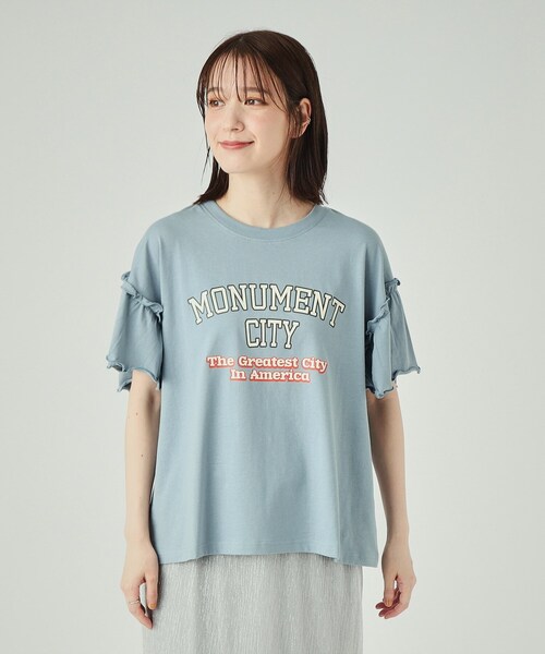 Cutie Blonde（キューティーブロンド）の「◆【洗える】ロゴデザインでこなれ見え フリルスリーブTシャツ（Tシャツ/カットソー・レディース・ブルー系/ホワイト系その他/チャコールグレー/ベージュ系1・03/02/04）」の13枚目の写真