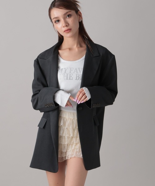 FOREVER 21（フォーエバー トゥエンティーワン）の「【2024FW】ビッグジャケット（テーラードジャケット・レディース・ストライプ/グレー・FREE）」の2枚目の写真