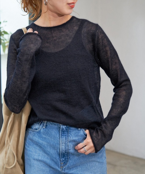 Spick & Span（スピックアンドスパン）の「キッドモヘヤMIX シアーニットプルオーバー（ニット/セーター・レディース・チャコールグレー/ネイビー・FREE）」の2枚目の写真