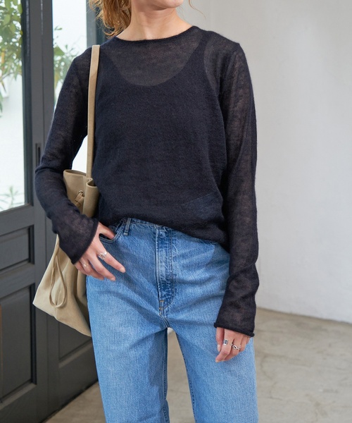 Spick & Span（スピックアンドスパン）の「キッドモヘヤMIX シアーニットプルオーバー（ニット/セーター・レディース・チャコールグレー/ネイビー・FREE）」の8枚目の写真