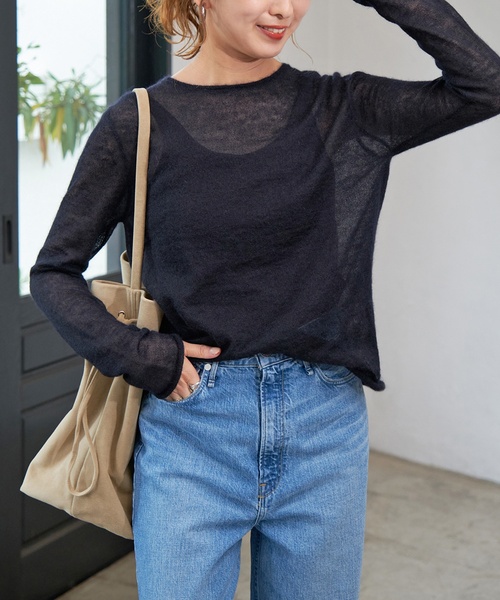 Spick & Span（スピックアンドスパン）の「キッドモヘヤMIX シアーニットプルオーバー（ニット/セーター・レディース・チャコールグレー/ネイビー・FREE）」の12枚目の写真