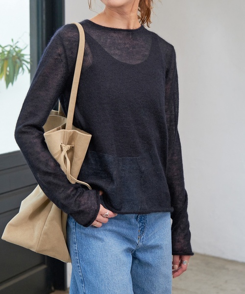 Spick & Span（スピックアンドスパン）の「キッドモヘヤMIX シアーニットプルオーバー（ニット/セーター・レディース・チャコールグレー/ネイビー・FREE）」の13枚目の写真