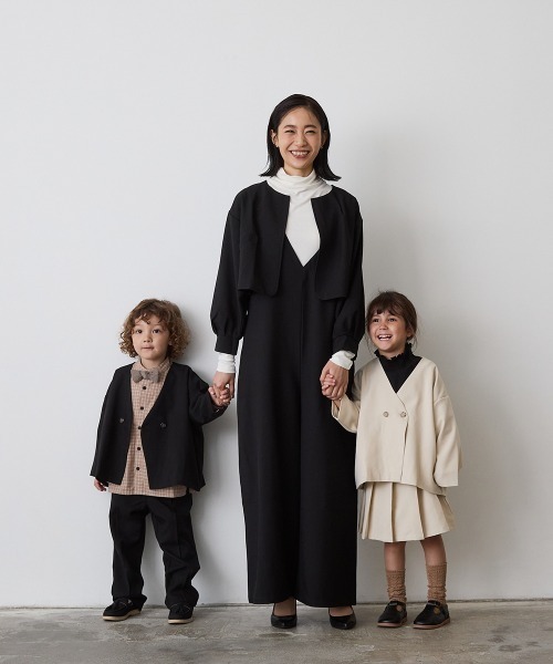 ノーカラージャケット 黒 ストライプ裏地 ノーカラージャケットセットアップ（裏地ストライプ）（スーツセット