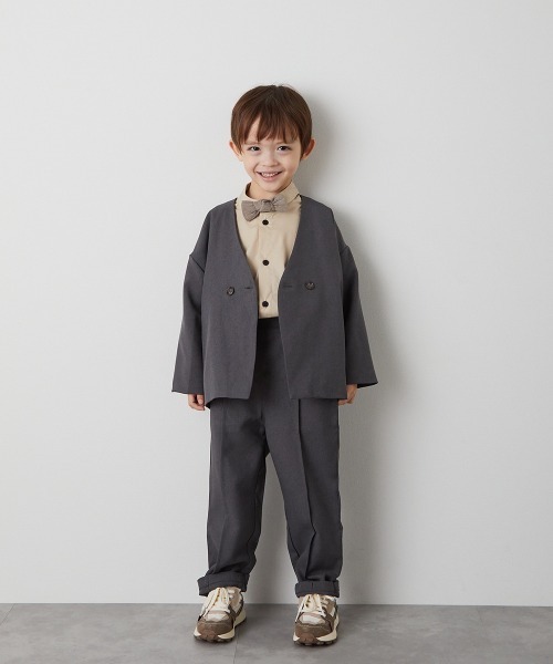 セール】ノーカラージャケットセットアップ（裏地ストライプ）（スーツ