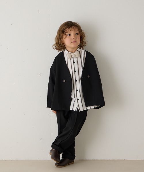 ノーカラージャケットセットアップ（裏地ストライプ）（スーツセット
