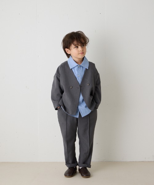 ノーカラージャケットセットアップ（裏地ストライプ）（スーツセット