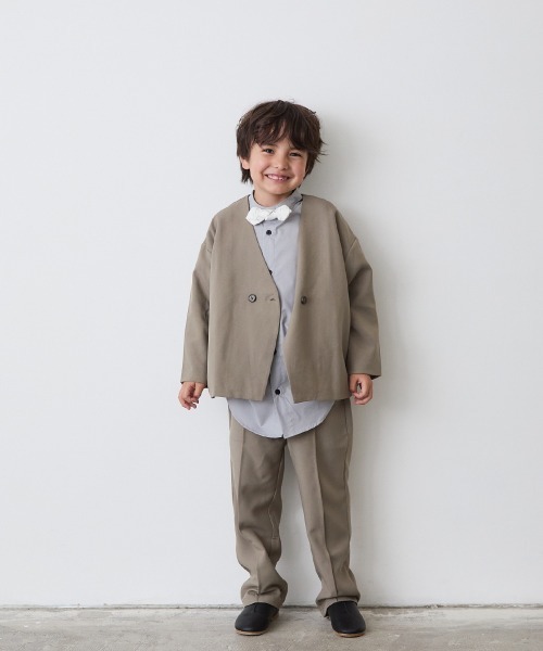 ノーカラージャケットセットアップ（裏地ストライプ）（スーツセット