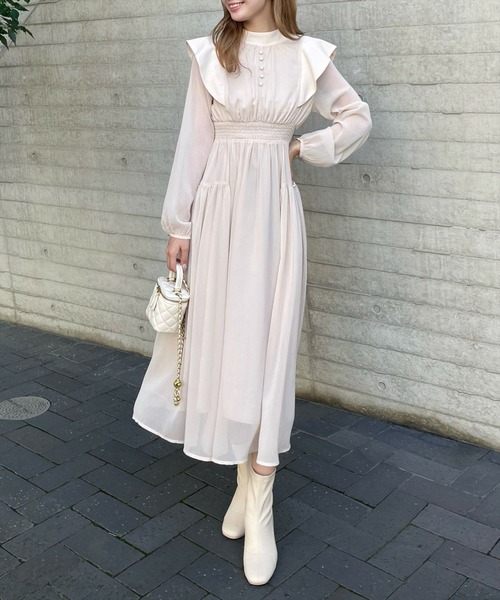 clear（クリア）の「ウエストシャーリングバックリボン長袖ワンピース [低身長用サイズ有 オケージョン 大人フェミニン 華奢見え 1着で華やかなコーデ]≪2024AW新作≫（ワンピース・レディース・ライトベージュ/ブラック/ブルーグレー・F/XS）」の20枚目の写真