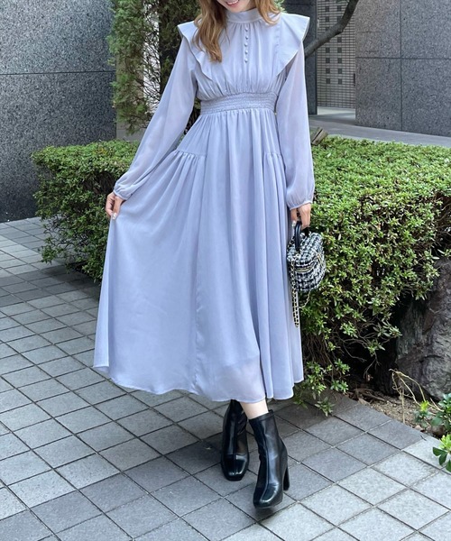 clear（クリア）の「ウエストシャーリングバックリボン長袖ワンピース [低身長用サイズ有 オケージョン 大人フェミニン 華奢見え 1着で華やかなコーデ]≪2024AW新作≫（ワンピース・レディース・ライトベージュ/ブラック/ブルーグレー・F/XS）」の22枚目の写真