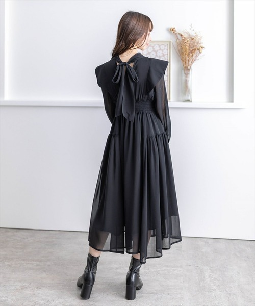 clear（クリア）の「ウエストシャーリングバックリボン長袖ワンピース [低身長用サイズ有 オケージョン 大人フェミニン 華奢見え 1着で華やかなコーデ]≪2024AW新作≫（ワンピース・レディース・ライトベージュ/ブラック/ブルーグレー・F/XS）」の5枚目の写真