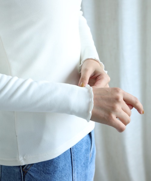 トップス ahaaha セール】【Aimoha】フリル裏起毛インナートップス（Tシャツ