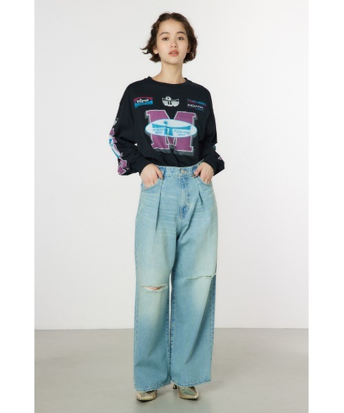 RODEO CROWNS WIDE BOWL（ロデオクラウンズワイドボウル）の「タックワイドクラッシュデニムパンツ（デニムパンツ・レディース・ブルー/ライトブルー・SMALL/MEDIUM）」の7枚目の写真