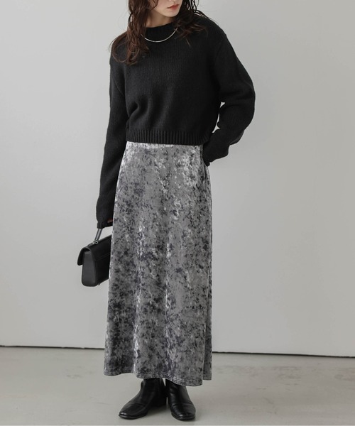 La-gemme（ラジェム）の「クラッシュベロアスカート（スカート・レディース・ブラウン/ベージュ/グレー・フリー）」の2枚目の写真