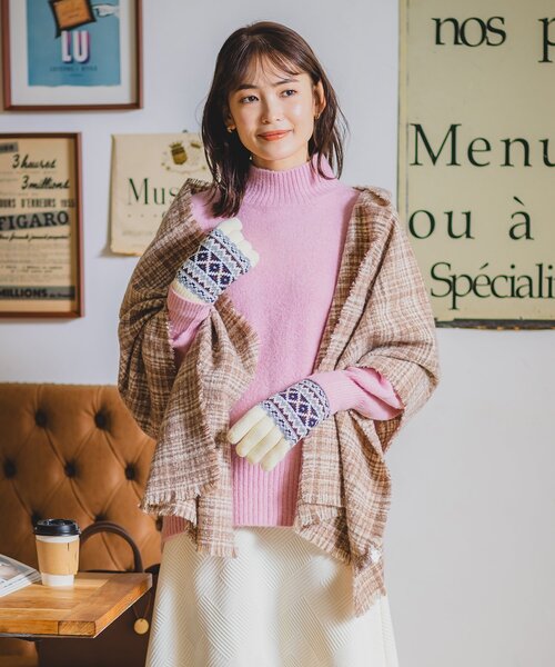 ITS'DEMO(イッツデモ)の「◆ラメ入りツイード風チェックストール(ストール/ショール・レディース・ベージュ系その他6/ベージュ系3/ホワイト系6・00)」の9枚目の写真