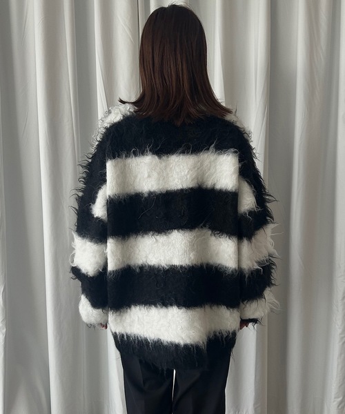 loin nuit（ロワンニュイ）の「shaggy striped knit / シャギーストライプニット（ニット/セーター・レディース・ライトグリーン/ブラック/ブルー・FREE）」の20枚目の写真