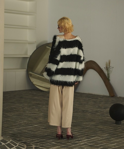 セール】shaggy striped knit / シャギーストライプニット（ニット