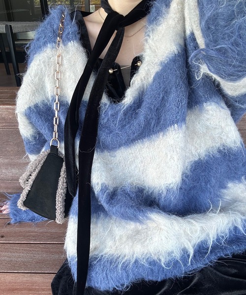 6 （Roku）青と白のストライプ ニットセーター 6 （Roku）青と白のストライプ ニットセーター - メルカリ