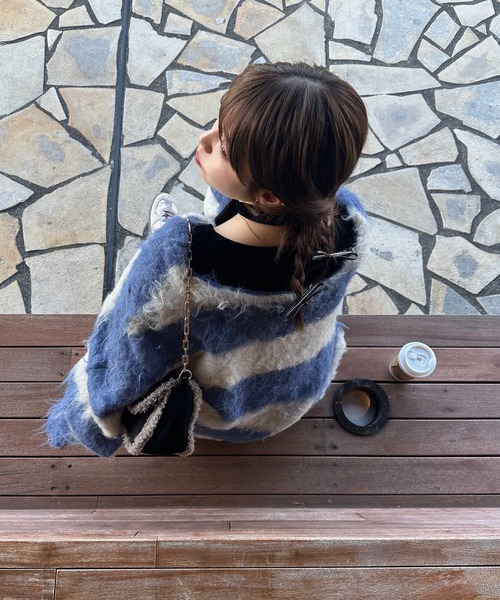 セール】shaggy striped knit / シャギーストライプニット（ニット