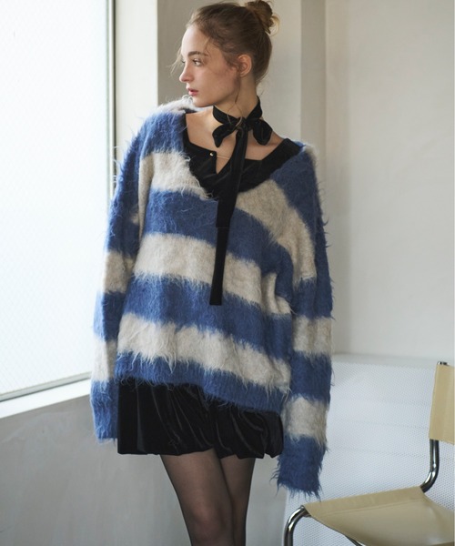 セール】shaggy striped knit / シャギーストライプニット（ニット