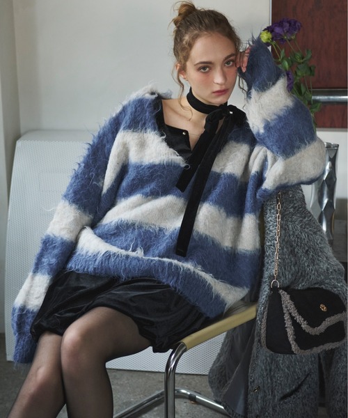 セール】shaggy striped knit / シャギーストライプニット（ニット