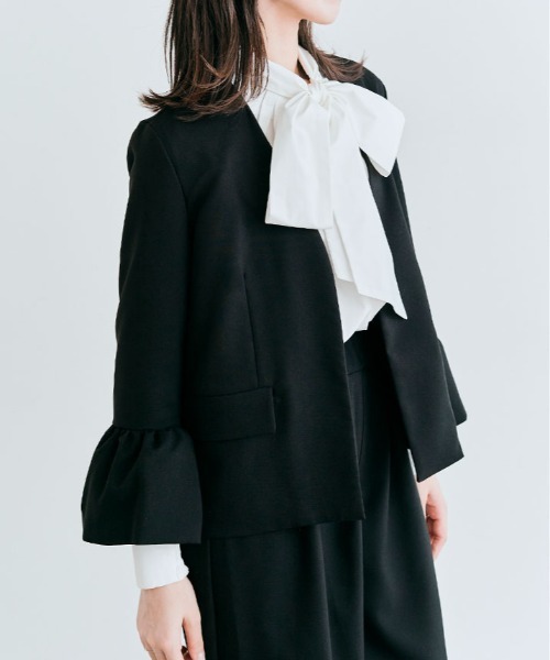 kirakiraShop(キラキラショップ)の「OUI CLASSY ノーカラー フレア スリーブ ジャケット(ノーカラージャケット・レディース・ネイビー/チャコール/ブラック・S/M/L)」の12枚目の写真