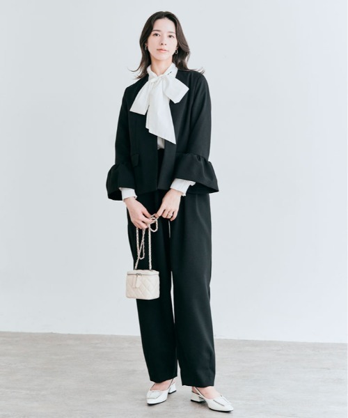 kirakiraShop(キラキラショップ)の「OUI CLASSY ノーカラー フレア スリーブ ジャケット(ノーカラージャケット・レディース・ネイビー/チャコール/ブラック・S/M/L)」の11枚目の写真