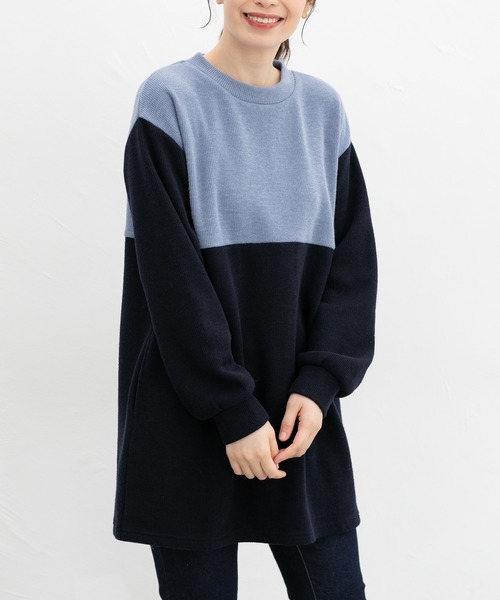 Honeys（ハニーズ）の「【ハニぽか】配色チュニック（チュニック・レディース・ピンクベージュ/ブルー/ブラック×ベージュ/ミント・M/L/LL）」の3枚目の写真