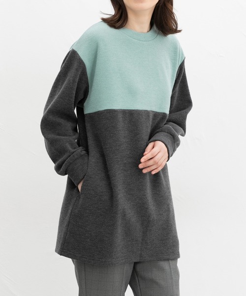 Honeys（ハニーズ）の「【ハニぽか】配色チュニック（チュニック・レディース・ピンクベージュ/ブルー/ブラック×ベージュ/ミント・M/L/LL）」の2枚目の写真