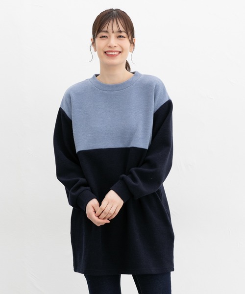 Honeys（ハニーズ）の「【ハニぽか】配色チュニック（チュニック・レディース・ピンクベージュ/ブルー/ブラック×ベージュ/ミント・M/L/LL）」の9枚目の写真