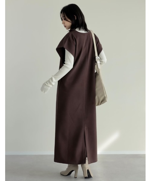 Re:EDIT（リエディ）の「[低身長サイズ有]圧縮ニットソーポケット付きキーネックワンピース（ワンピース・レディース・ブラウン/ブラック/ベージュ・SHORT/LARGE/MEDIUM）」の22枚目の写真