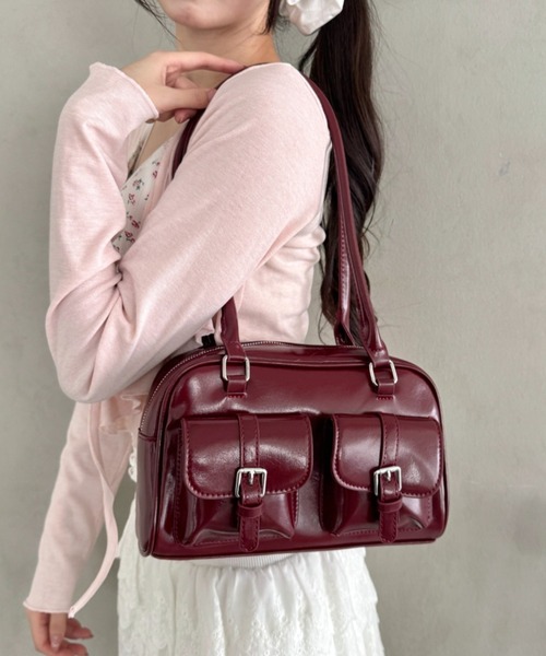 セール】ダブルポケットロングハンドルPUバッグ（ショルダーバッグ