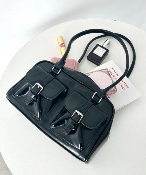 Loueme（ルエム）の「ダブルポケットロングハンドルPUバッグ（ショルダーバッグ・レディース・ブラック/レッド/ブラウン・FREE）」の7枚目の写真