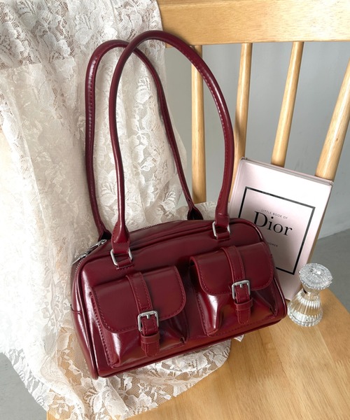 セール】ダブルポケットロングハンドルPUバッグ（ショルダーバッグ