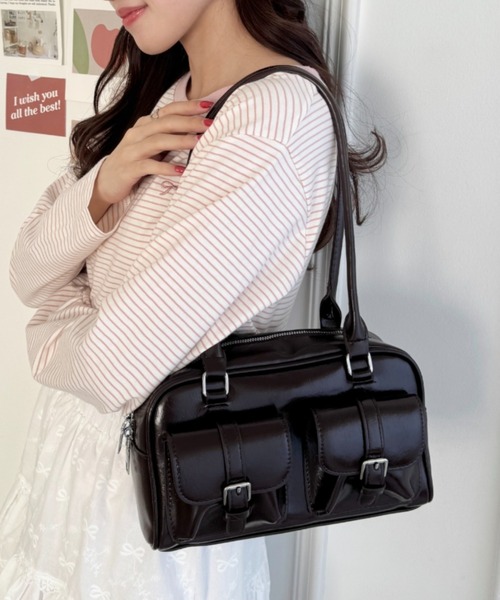 Loueme（ルエム）の「ダブルポケットロングハンドルPUバッグ（ショルダーバッグ・レディース・ブラック/レッド/ブラウン・FREE）」の12枚目の写真
