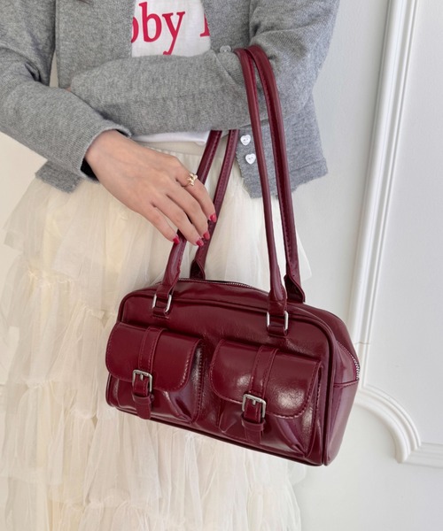 セール】ダブルポケットロングハンドルPUバッグ（ショルダーバッグ