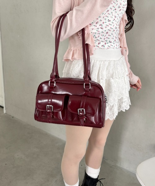 Loueme(ルエム)の「ダブルポケットロングハンドルPUバッグ(ショルダーバッグ・レディース・ブラック/レッド/ブラウン・FREE)」の9枚目の写真