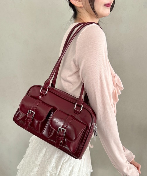 Loueme(ルエム)の「ダブルポケットロングハンドルPUバッグ(ショルダーバッグ・レディース・ブラック/レッド/ブラウン・FREE)」の7枚目の写真