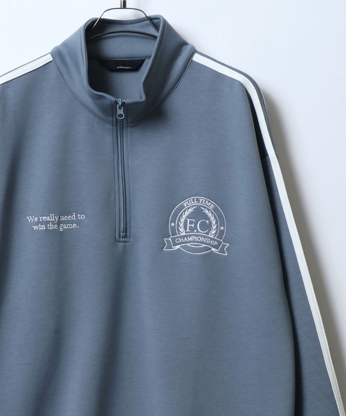 【セール】Cardboard Knit Soccer Game Sweat Half Zip Pullover/ダンボールニット ワンポイント刺繍 ハーフジップ スウェット ゲームシャツ ユニフォーム(スウェット)|ANPAS(アンパス)