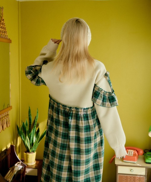 セール】【クティールとレトロ】チェックドッキングスウェットフリル