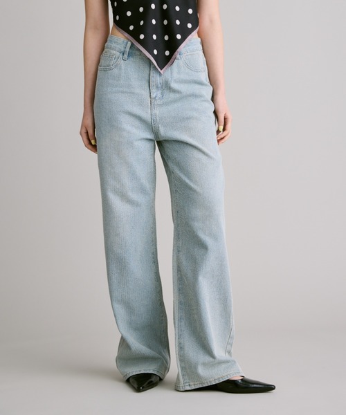 FUULLY STUDIO(フーリィーステューディオ)の「ジャガードワイドデニムパンツ(デニムパンツ・レディース・ブルー/ライトブルー・LARGE/MEDIUM/SMALL)」の17枚目の写真