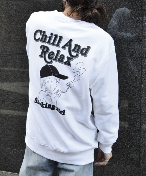 MODISH GAZE(モディシュガゼ)の「【MODISH GAZE】裏毛スウェット スモーキングガール(CP)(スウェット・メンズ・ホワイト×ブラック/ブラック×グレー・M/L/XL)」の6枚目の写真