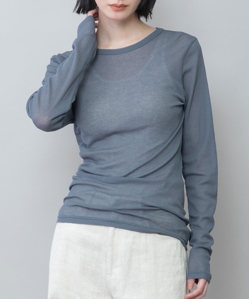 Munich（ミューニック）の「シアーリブクルーネックプルオーバー（Tシャツ/カットソー・レディース・ブラウン/ブラック/オフホワイト/マスタード/チャコールグレー・FREE）」の3枚目の写真