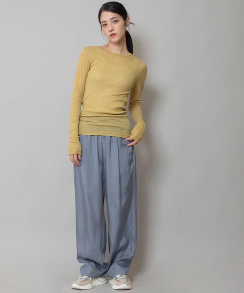 Munich（ミューニック）の「シアーリブクルーネックプルオーバー（Tシャツ/カットソー・レディース・ブラウン/ブラック/オフホワイト/マスタード/チャコールグレー・FREE）」の16枚目の写真