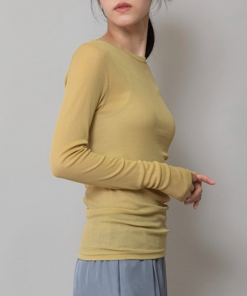 Munich（ミューニック）の「シアーリブクルーネックプルオーバー（Tシャツ/カットソー・レディース・ブラウン/ブラック/オフホワイト/マスタード/チャコールグレー・FREE）」の12枚目の写真