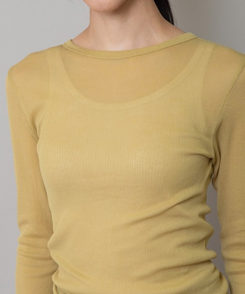 Munich（ミューニック）の「シアーリブクルーネックプルオーバー（Tシャツ/カットソー・レディース・ブラウン/ブラック/オフホワイト/マスタード/チャコールグレー・FREE）」の13枚目の写真