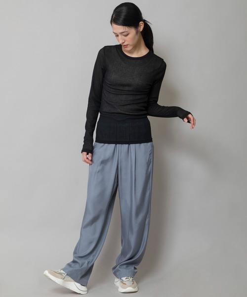 Munich（ミューニック）の「シアーリブクルーネックプルオーバー（Tシャツ/カットソー・レディース・ブラウン/ブラック/オフホワイト/マスタード/チャコールグレー・FREE）」の9枚目の写真