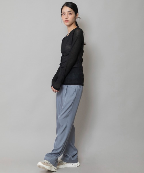 Munich（ミューニック）の「シアーリブクルーネックプルオーバー（Tシャツ/カットソー・レディース・ブラウン/ブラック/オフホワイト/マスタード/チャコールグレー・FREE）」の10枚目の写真