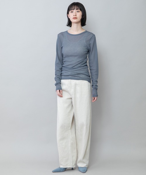 Munich（ミューニック）の「シアーリブクルーネックプルオーバー（Tシャツ/カットソー・レディース・ブラウン/ブラック/オフホワイト/マスタード/チャコールグレー・FREE）」の18枚目の写真