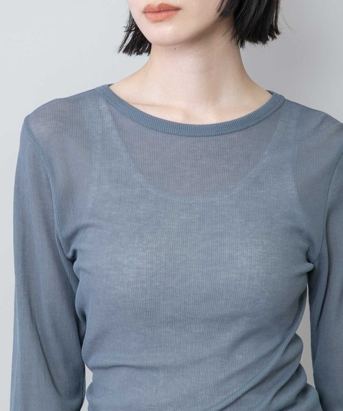 Munich（ミューニック）の「シアーリブクルーネックプルオーバー（Tシャツ/カットソー・レディース・ブラウン/ブラック/オフホワイト/マスタード/チャコールグレー・FREE）」の21枚目の写真