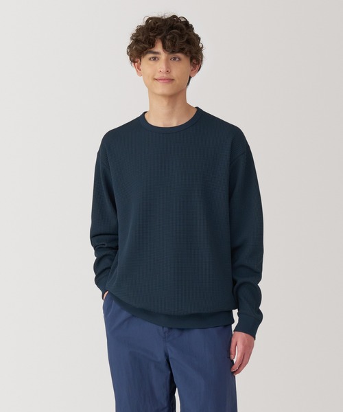 紳士 UVカット乾きやすいワッフルクルーネック長袖Tシャツ（Tシャツ